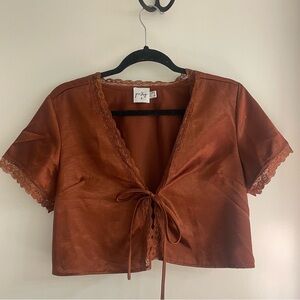 Princess Polly Rust Lace-Trimmed Blouse